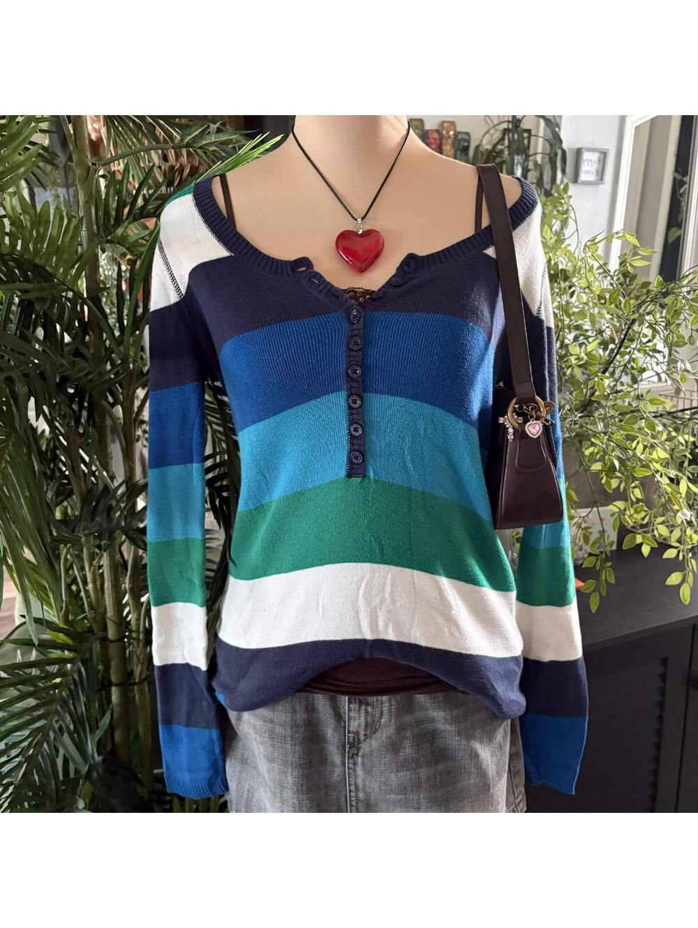 vintage y2k preppy blue striped aeropostale henley top